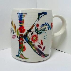 ANTHROPOLOGIE Starla Halfmann letter k coffee cup Floral Mug Letter Initial K